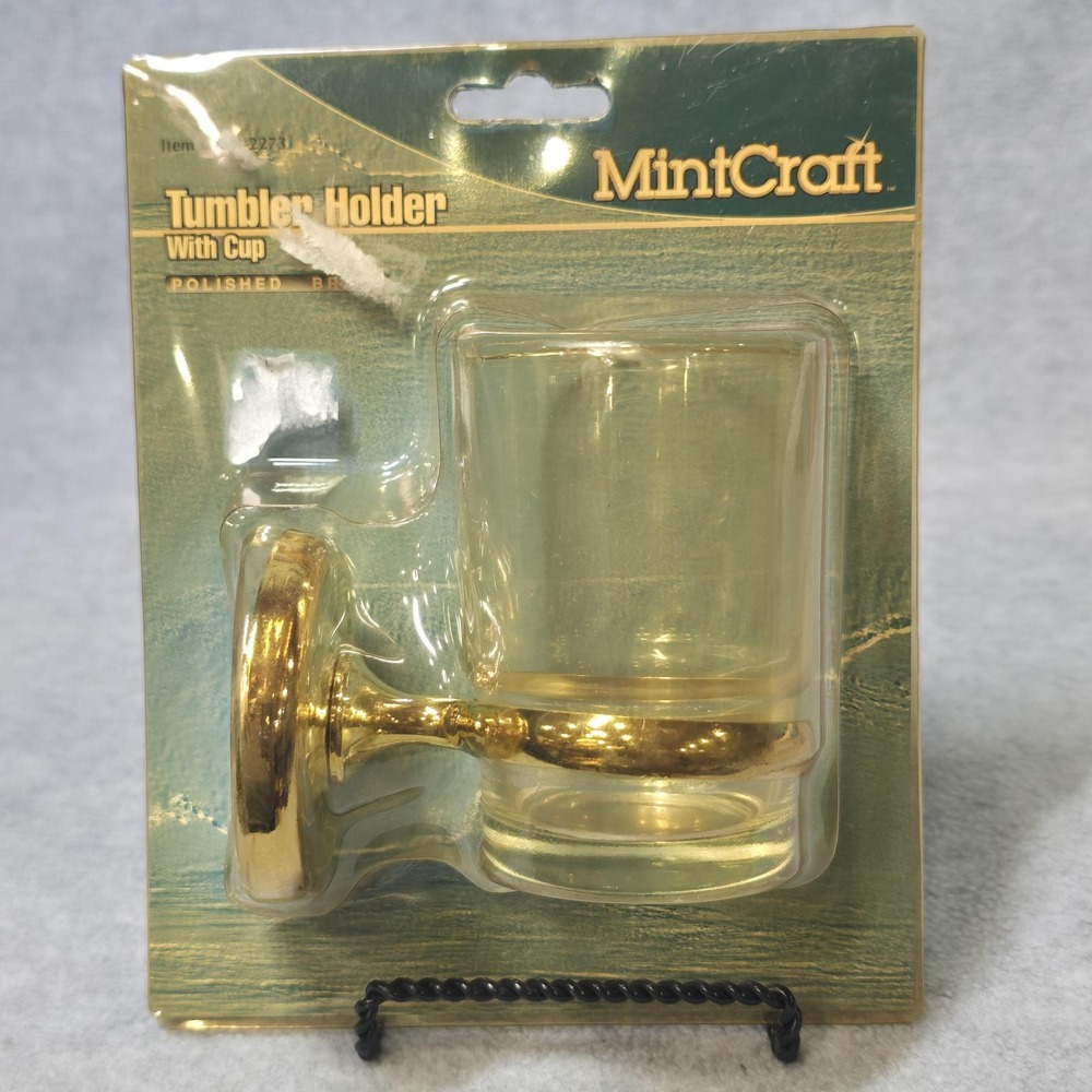 Vintage MintCraft Tumbler Holder Cup 600-2273 Polished Brass Glass Wall Mount